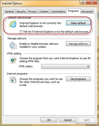 how to setup internet explorer as default browser